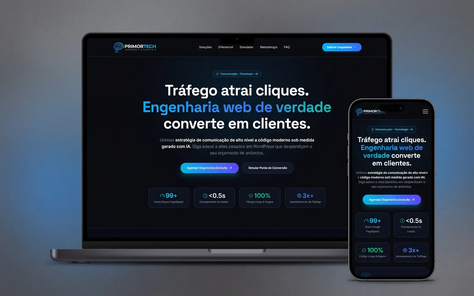 Site responsivo em notebook e celular